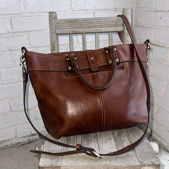 Patricia Nash CARDUCCI Leather Tote POCKET bag in Cognac - Picture 6 of 11